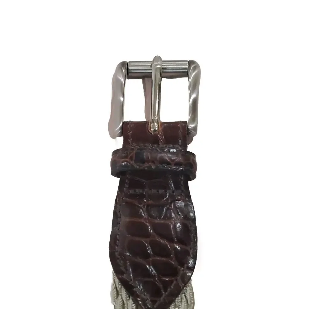 Crookhorn Woven Stretch Leather Belt Mens 44 Brown Beige Handmade USA